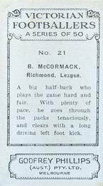 1933 Godfrey Phillips Victorian Footballers (A Series of 50) #21 Basil McCormack Back
